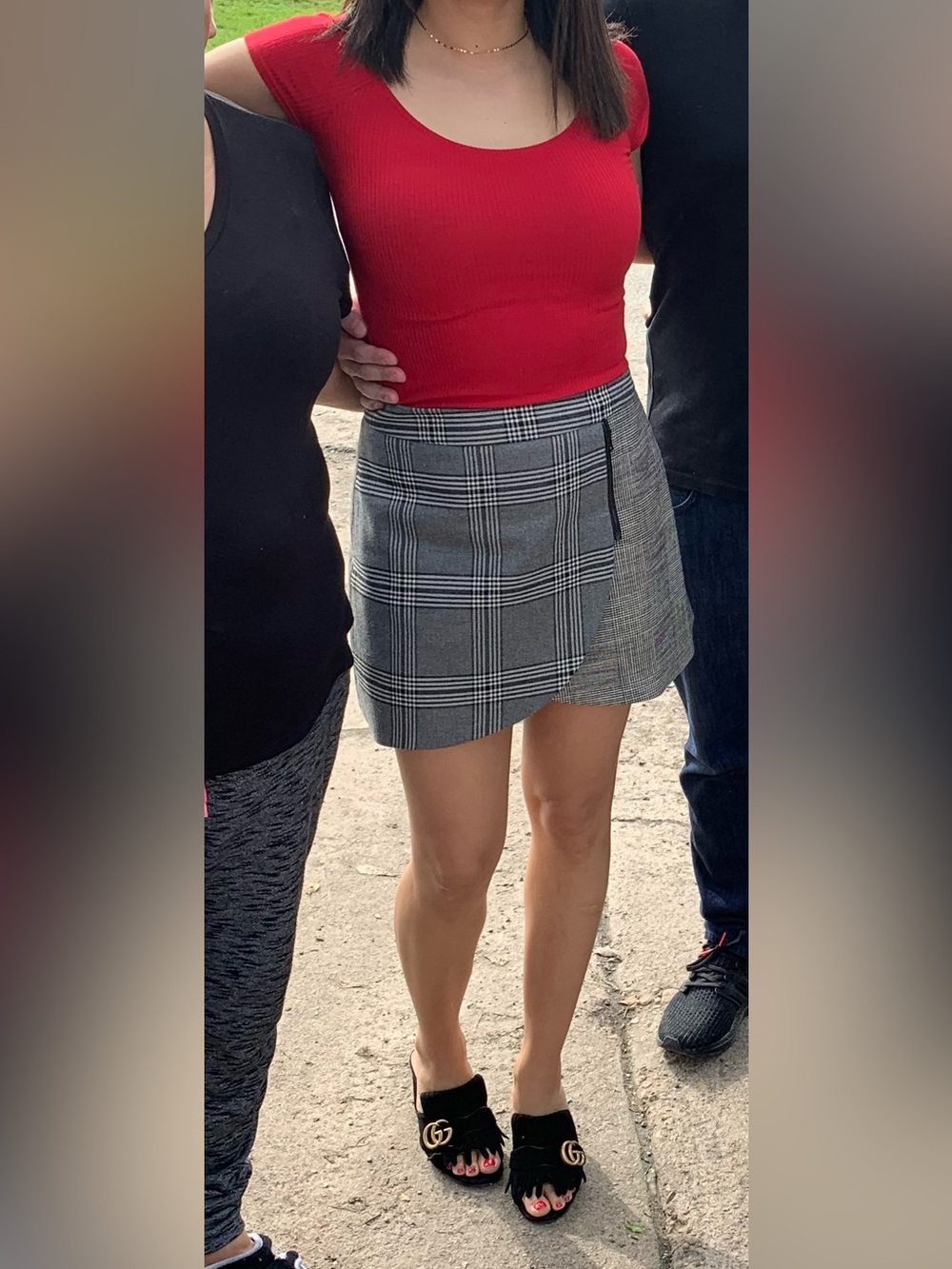 Alice + Olivia Gray Plaid Asymmetric Mini Skirt